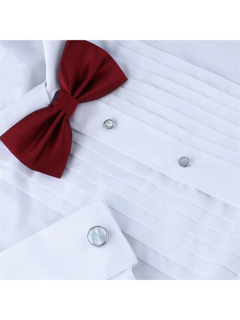 Elegant Mother-of-Pearl Tuxedo Shirt & Cufflink Set for Weddings & Events